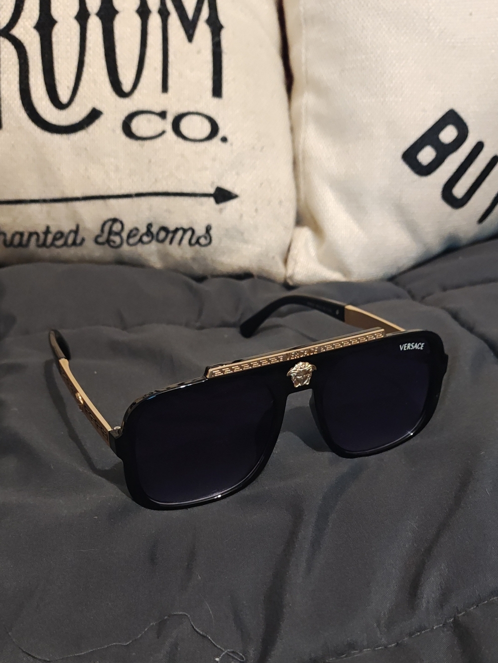 Versace Black Sunglasses with Gold Medusa Accent Unisex
